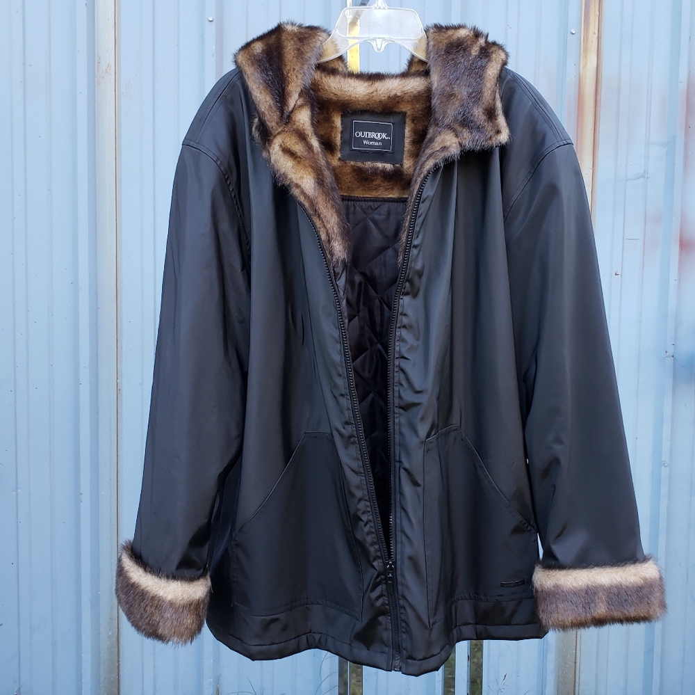 Outbrook Faux Fur Embellished Rain Resistant Coat Plus Size
